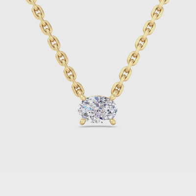 14k gold east to west oval cut diamond pendant with lab-created diamond