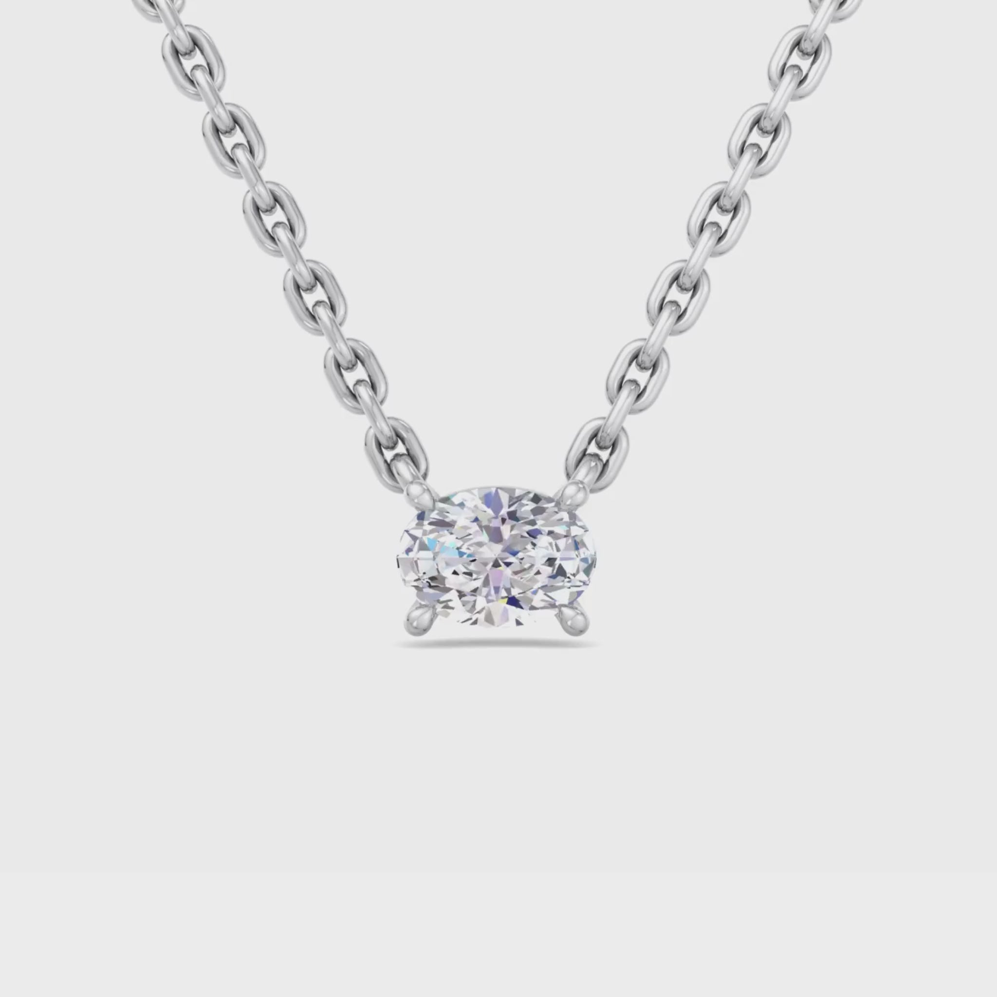 14k gold east to west oval cut diamond pendant with lab-created diamond