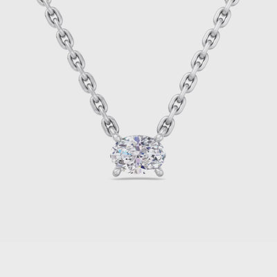 14k gold east to west oval cut diamond pendant with lab-created diamond