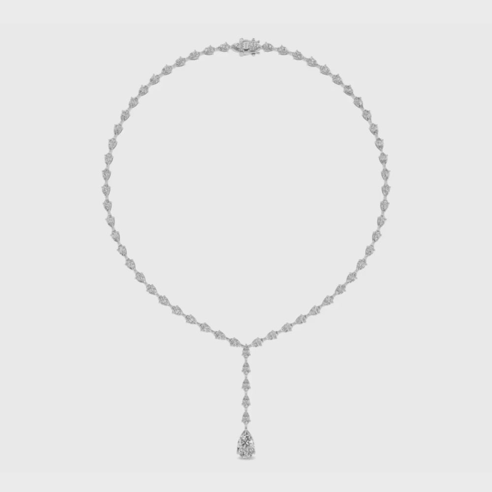 14k gold pear diamond tennis necklace with lab-created pear diamond drop