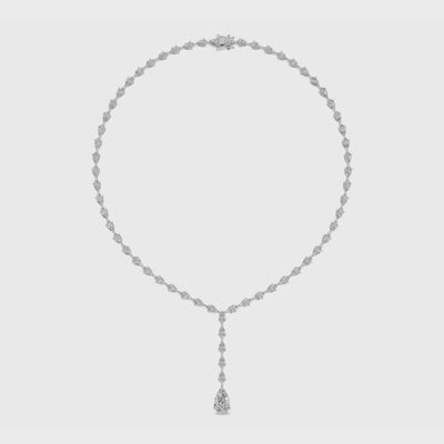14k gold pear diamond tennis necklace with lab-created pear diamond drop
