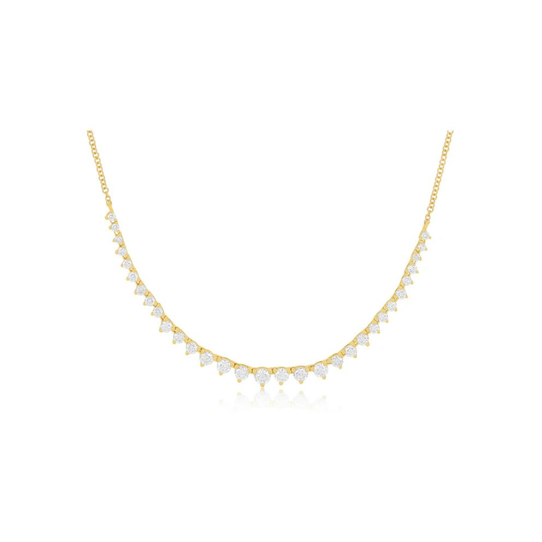 Round diamond segment graduated necklace featuring brilliant diamonds in a seamless graduated design