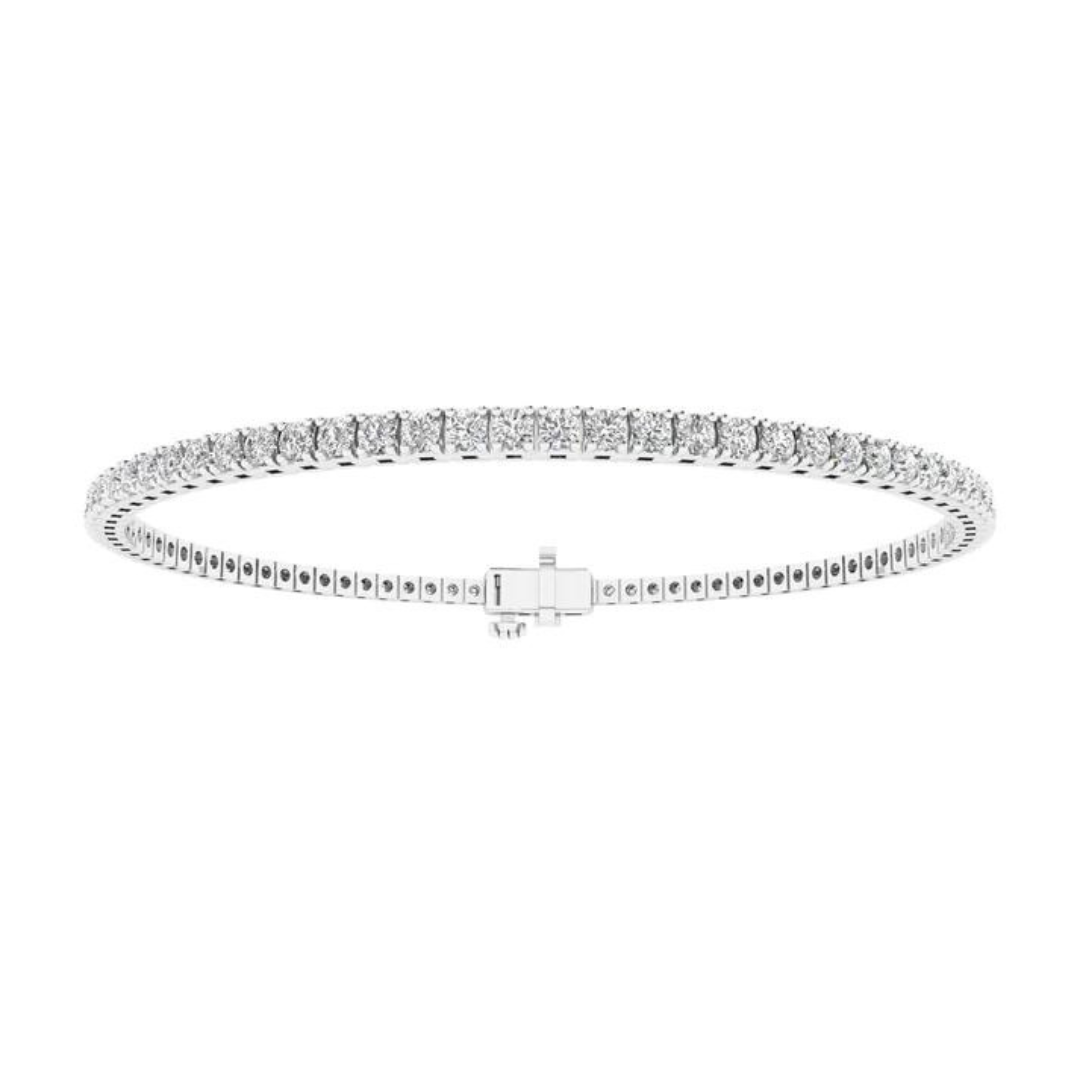 Round diamond tennis bracelet in 2ct and 3ct, 14k white and yellow gold from Sakaris Jewelers