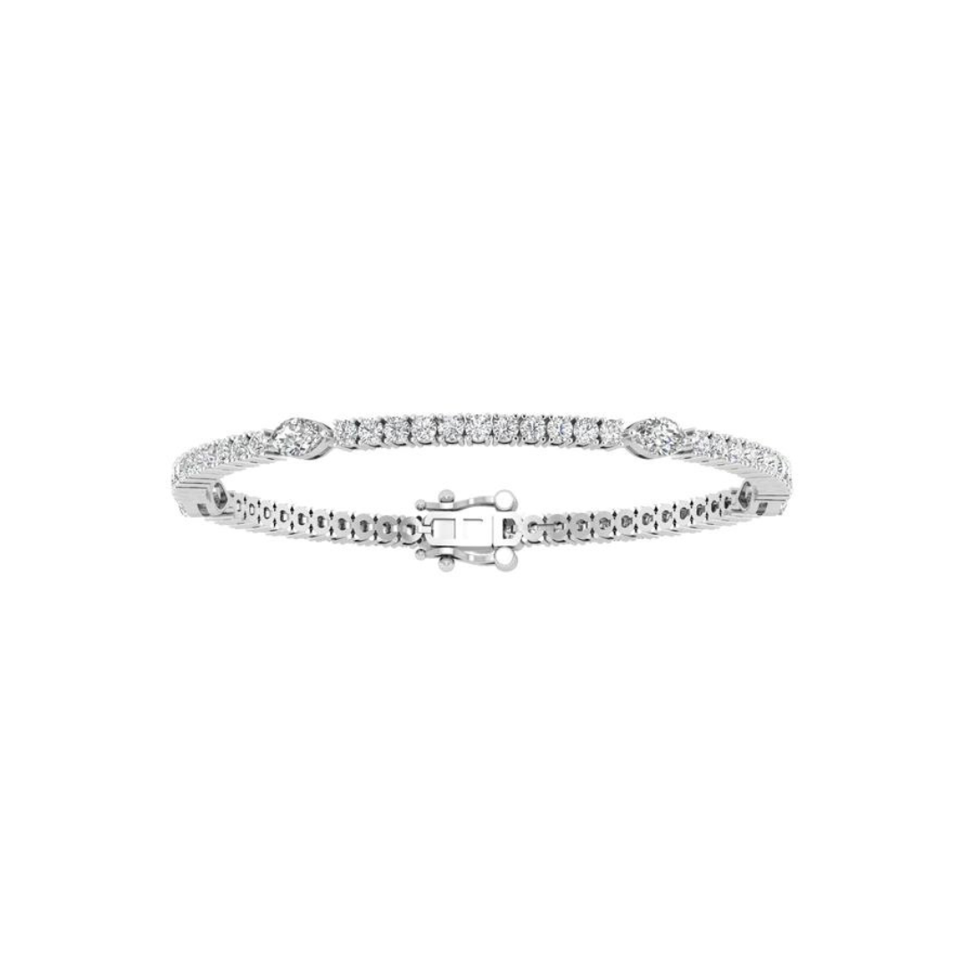Round Diamond Tennis Bracelet with Marquise Diamond Accents
