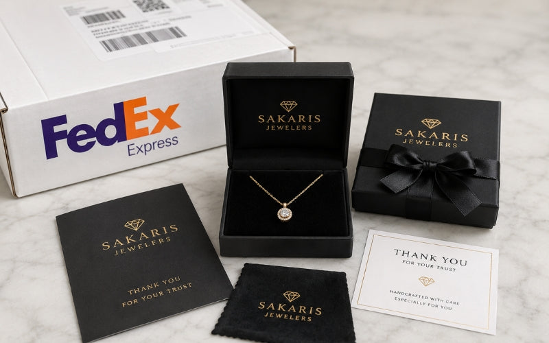 Sakaris Jewelers custom jewelry packaged and ready for FedEx insured shipping Naples Florida